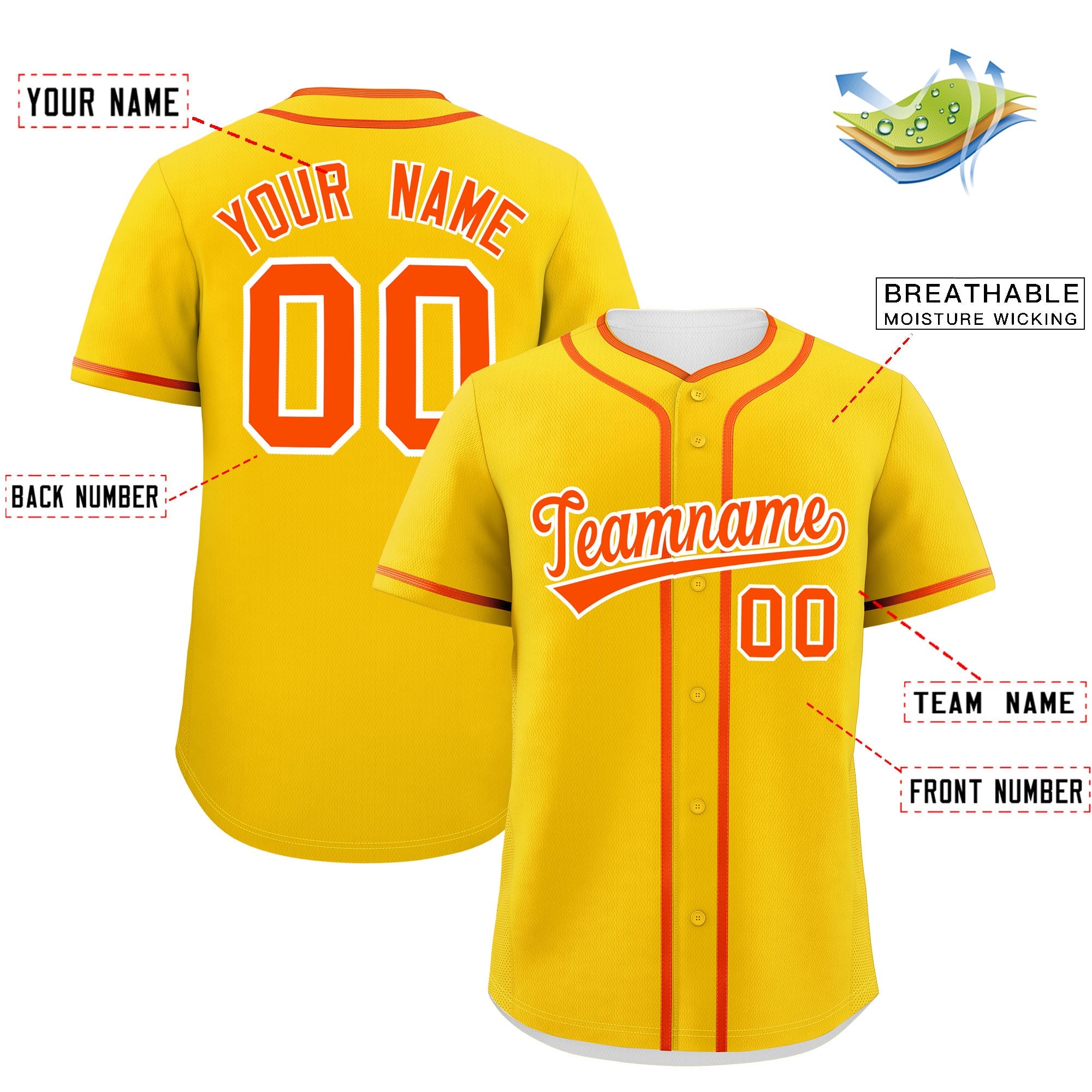 Custom Gold Orange Personalized Classic Authentic Baseball Jersey