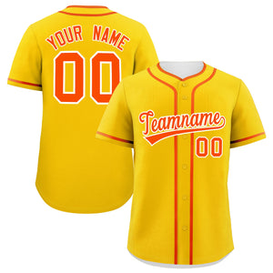 Custom Gold Orange Personalized Classic Authentic Baseball Jersey