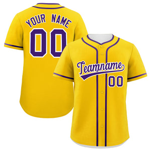 Custom Gold Purple Personalized Classic Authentic Baseball Jersey