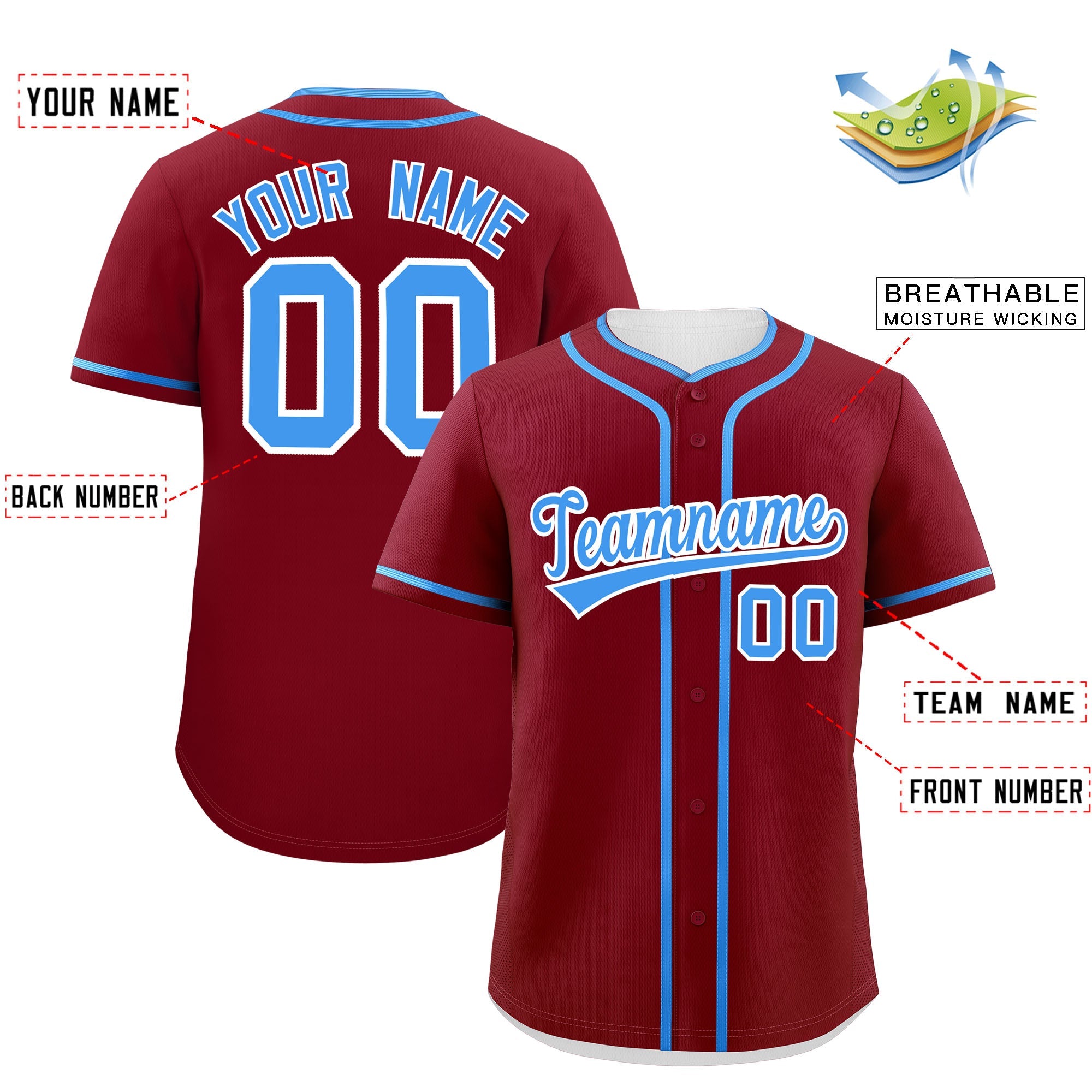 Custom Crimson Powder Blue Personalized Classic Authentic Baseball Jersey