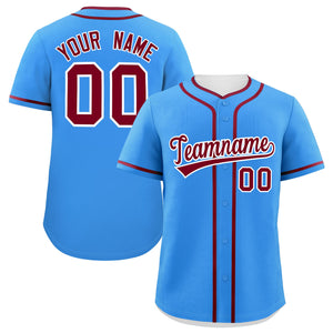 Custom Powder Blue Crimson Personalized Classic Authentic Baseball Jersey