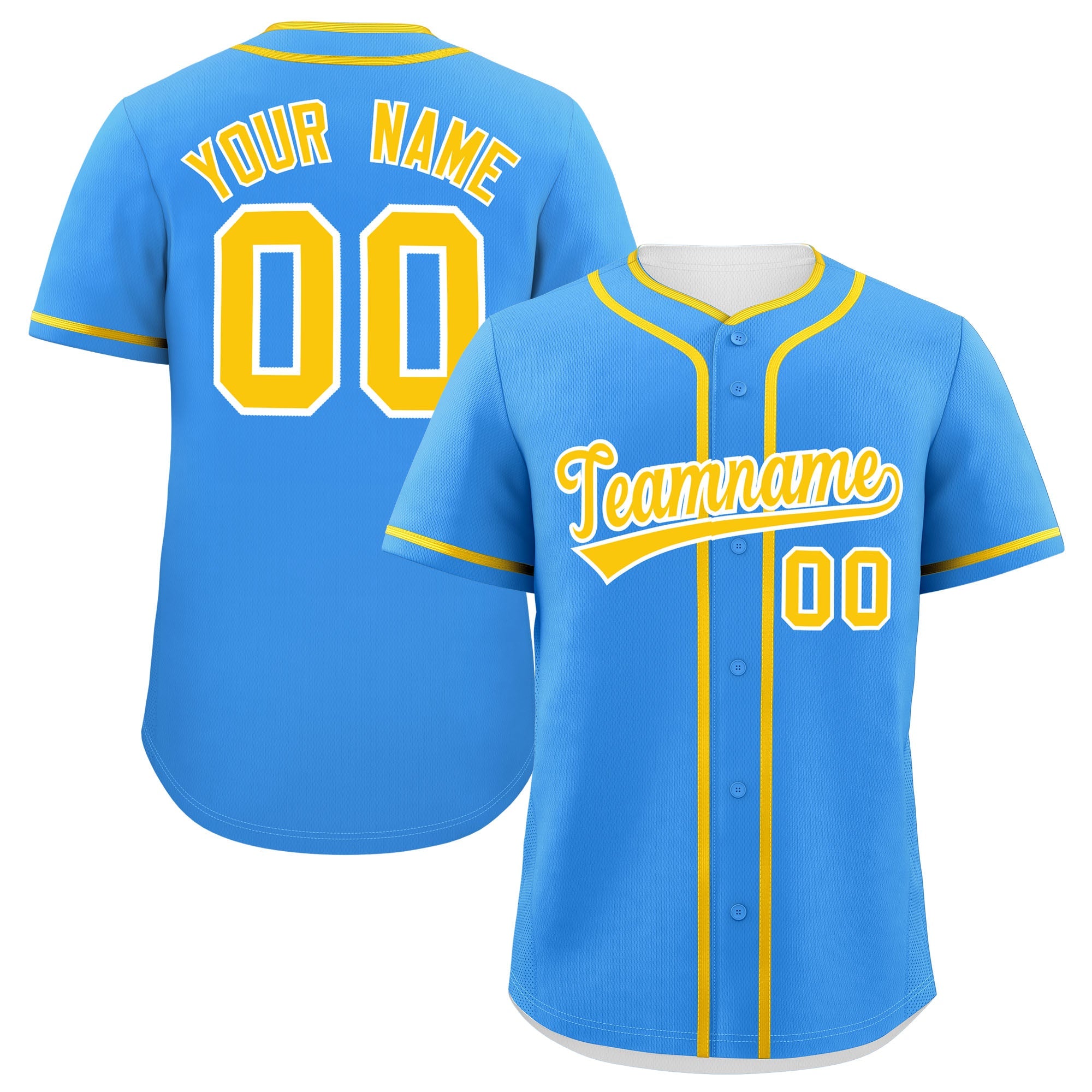 Custom Powder Blue Gold Personalized Classic Authentic Baseball Jersey