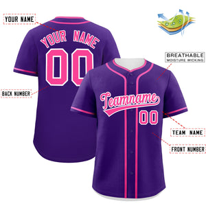 Custom Purple Pink Personalized Classic Authentic Baseball Jersey