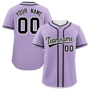 Custom Light Purple Black Personalized Classic Authentic Baseball Jersey