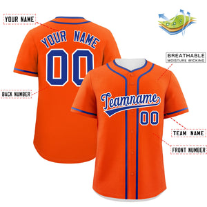 Custom Orange Royal Personalized Classic Authentic Baseball Jersey