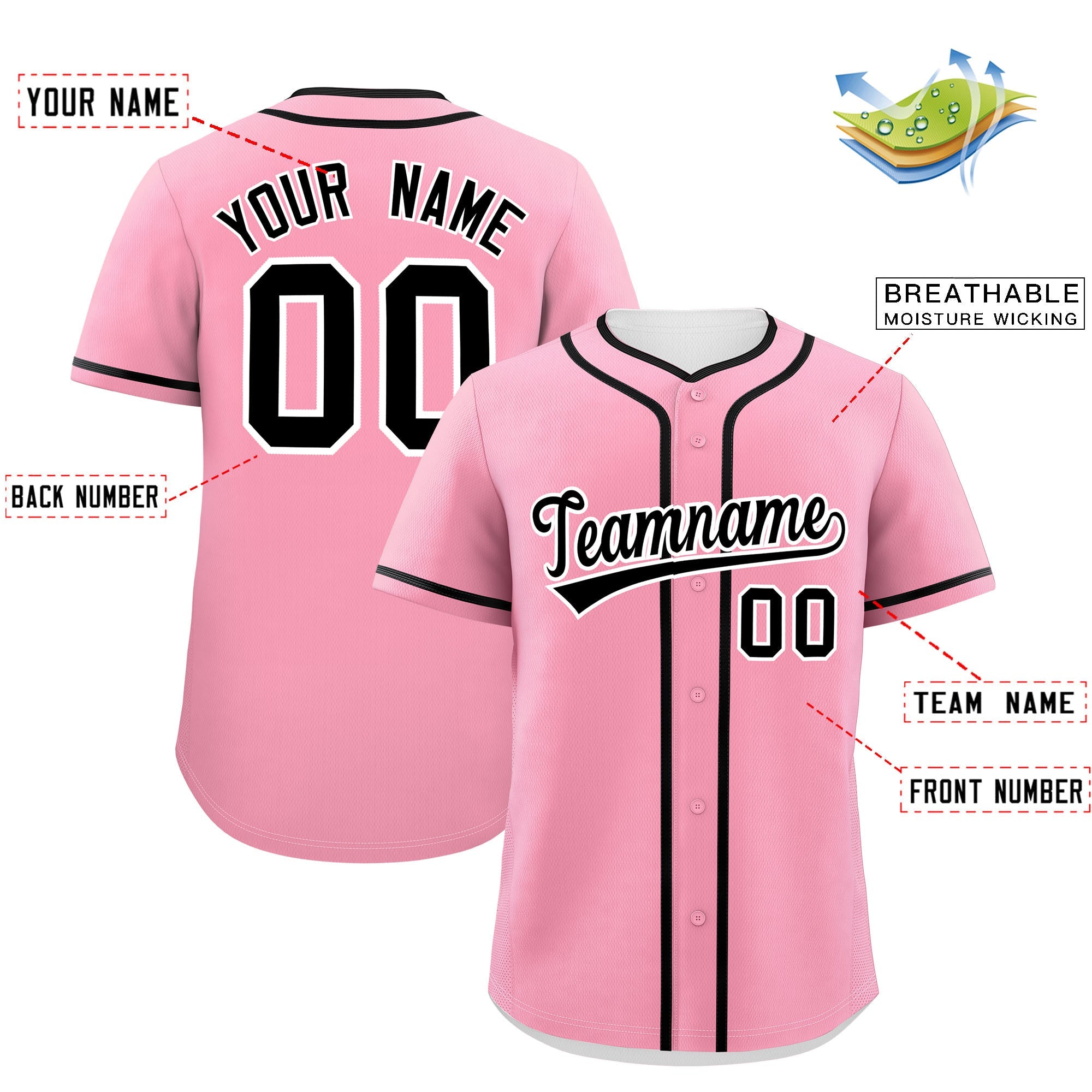 Custom Light Pink Black Personalized Classic Authentic Baseball Jersey