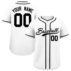 Custom White Black Personalized Classic Authentic Baseball Jersey