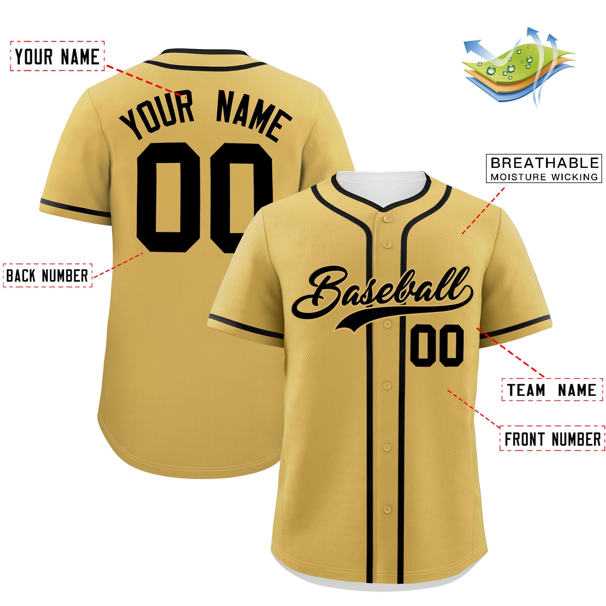 Custom Old Gold Black Personalized Classic Authentic Baseball Jersey