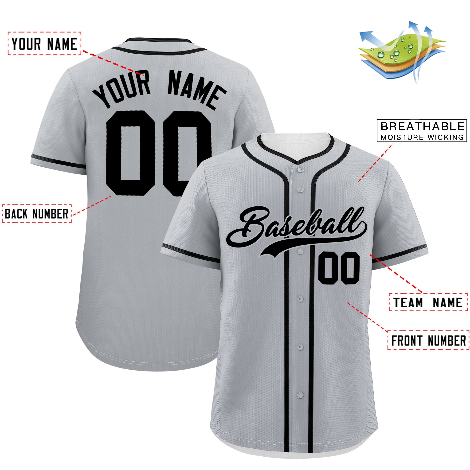 Custom Gray Black Personalized Classic Authentic Baseball Jersey