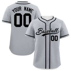 Custom Gray Black Personalized Classic Authentic Baseball Jersey