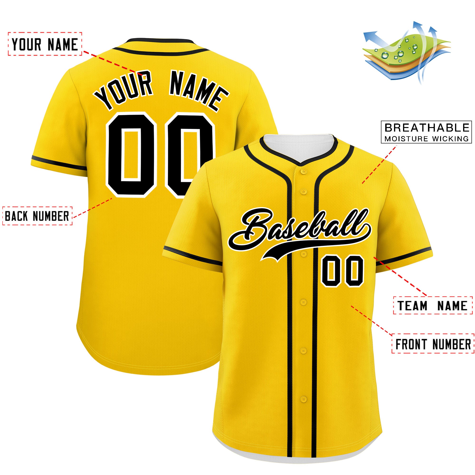 Custom Gold Black Personalized Classic Authentic Baseball Jersey