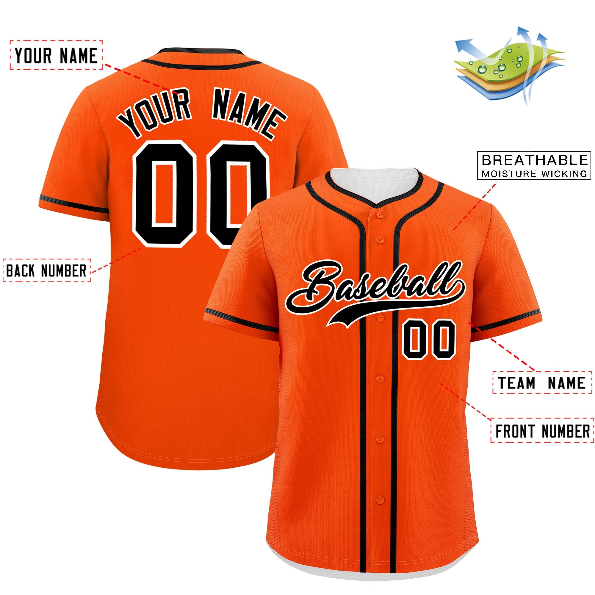 Custom Orange Black Personalized Classic Authentic Baseball Jersey