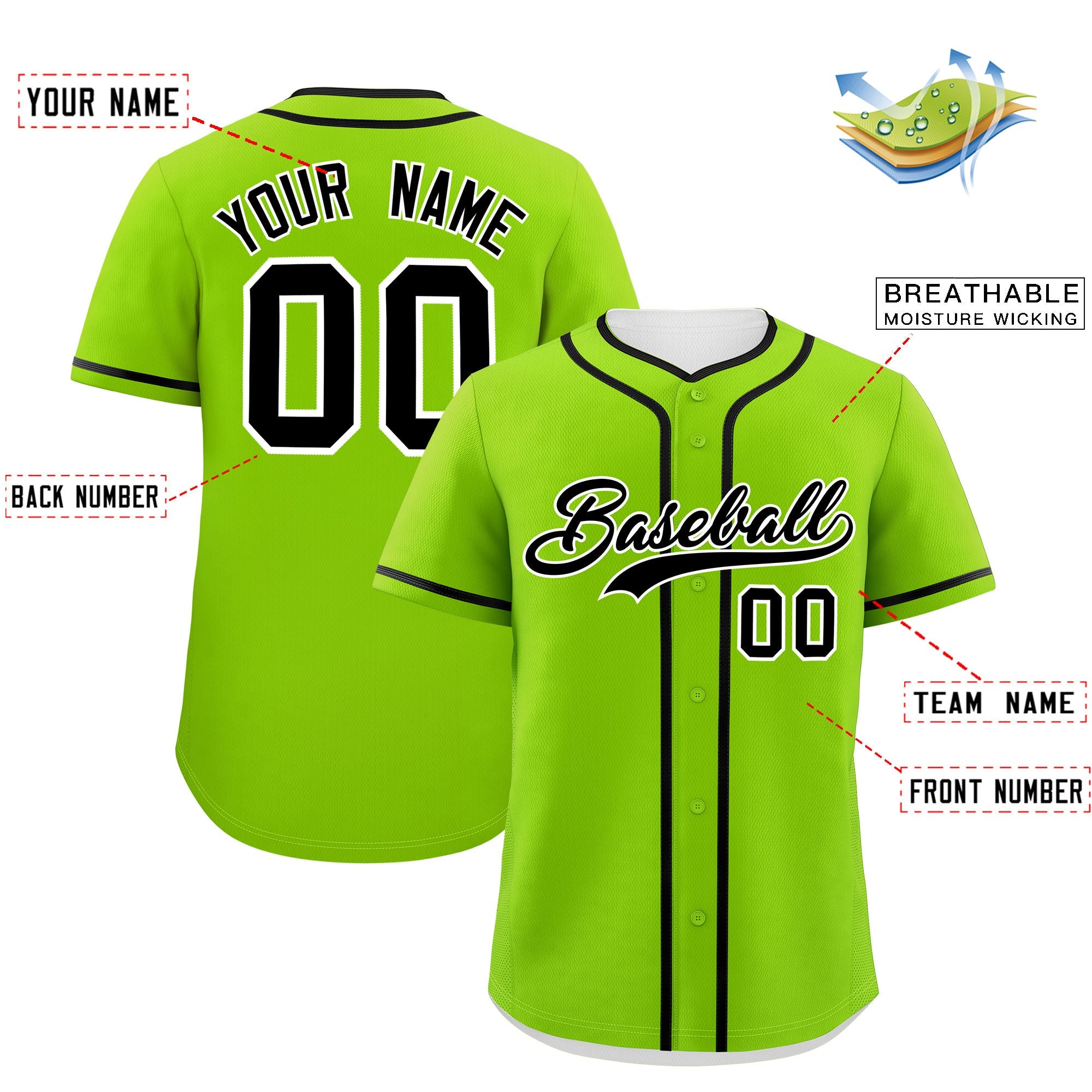 Custom Neon Green Black Personalized Classic Authentic Baseball Jersey