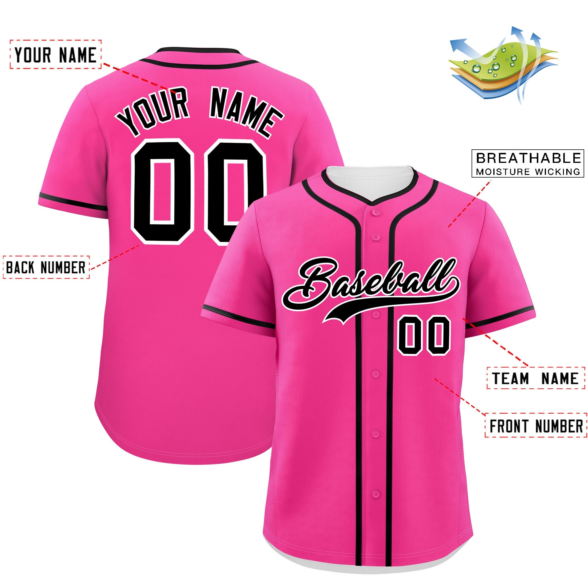 Custom Pink Black Personalized Classic Authentic Baseball Jersey