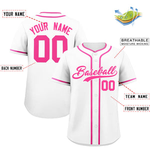 Custom White Pink Personalized Classic Authentic Baseball Jersey