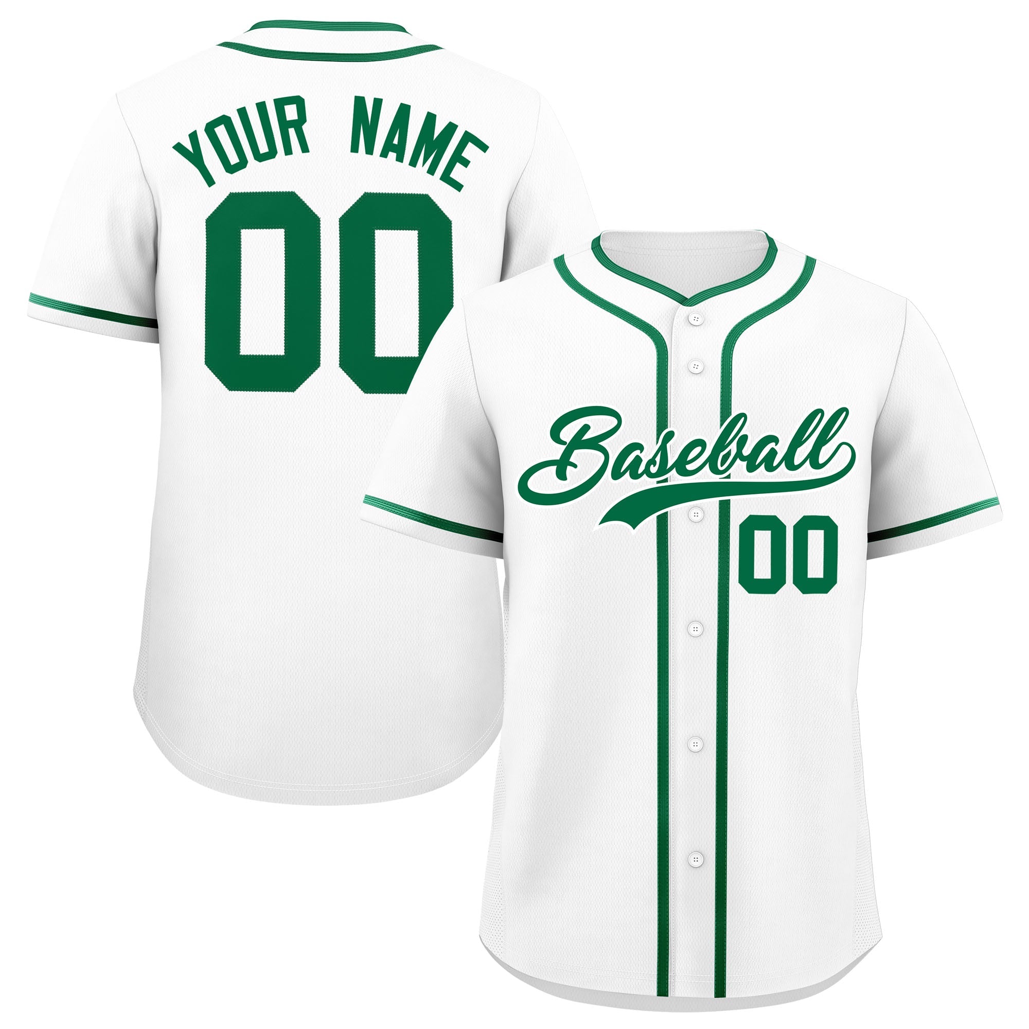 Custom White Kelly Green Personalized Classic Authentic Baseball Jersey