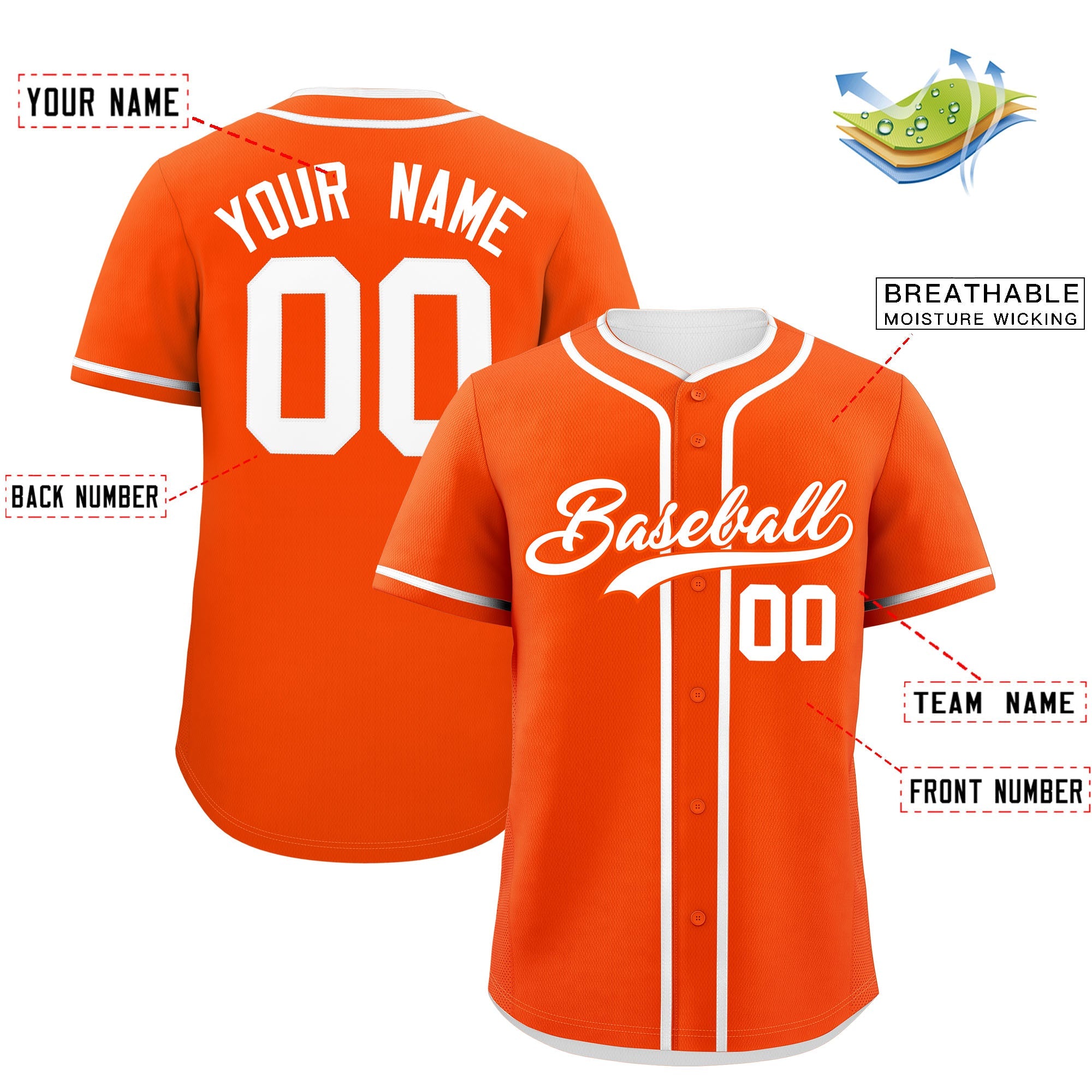 Custom Orange White Personalized Classic Authentic Baseball Jersey