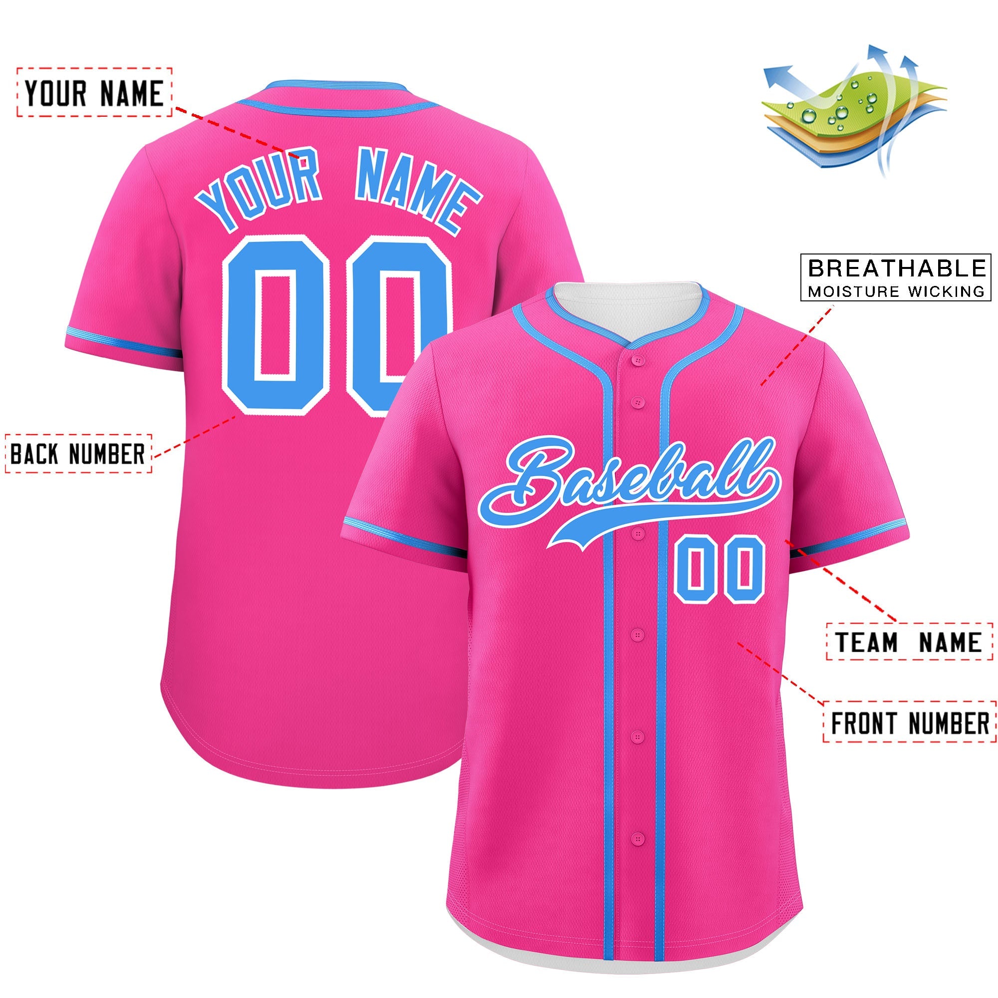 Custom Pink Powder Blue Personalized Classic Authentic Baseball Jersey