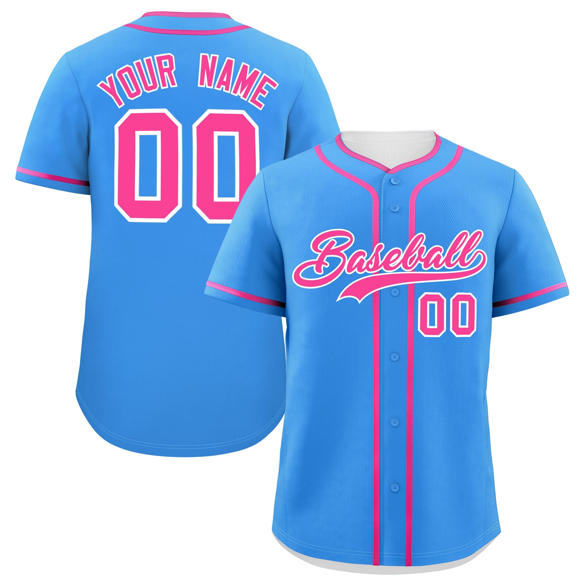 Custom Powder Blue Pink Personalized Classic Authentic Baseball Jersey