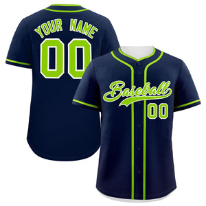 Custom Navy Neon Green Personalized Classic Authentic Baseball Jersey