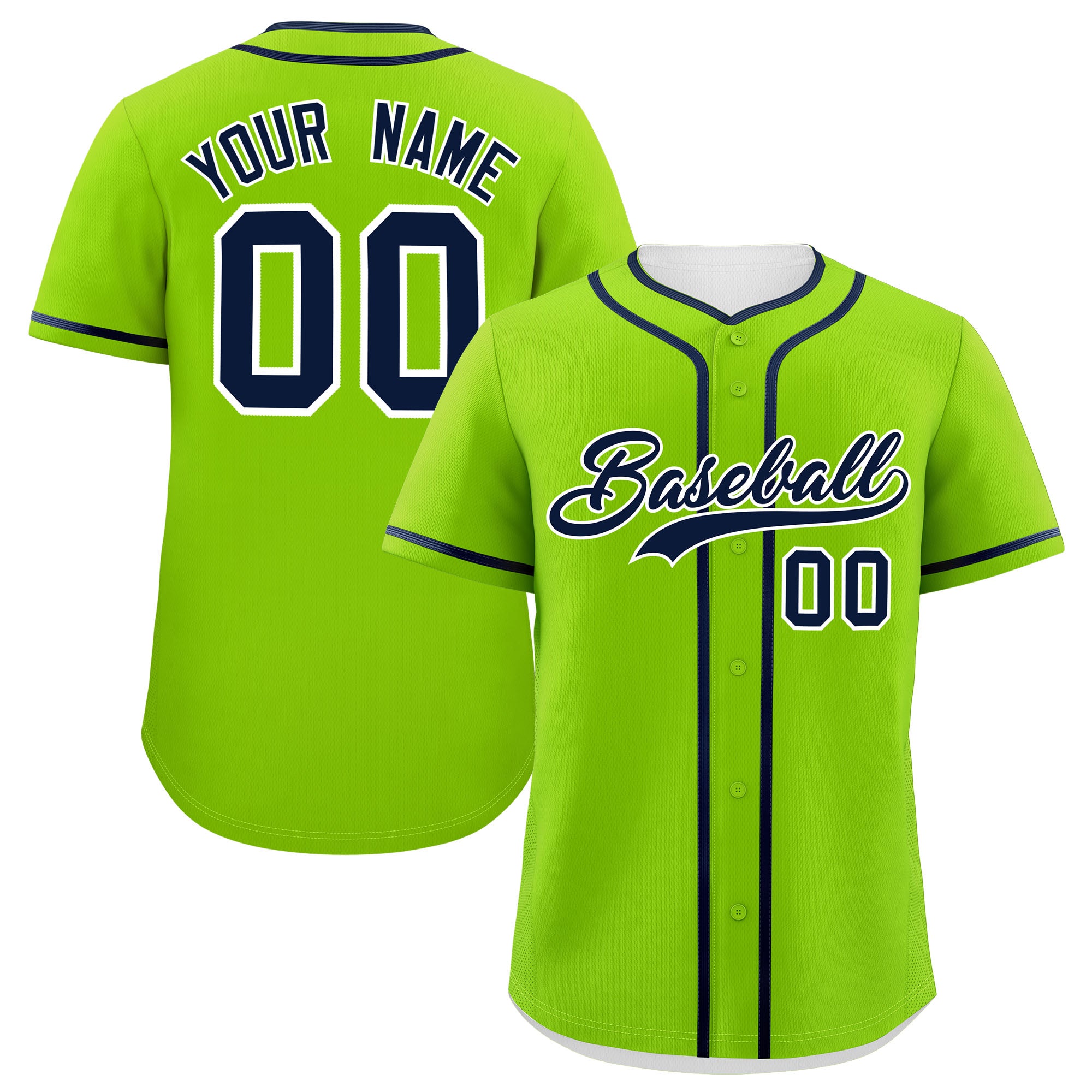 Custom Neon Green Navy Personalized Classic Authentic Baseball Jersey