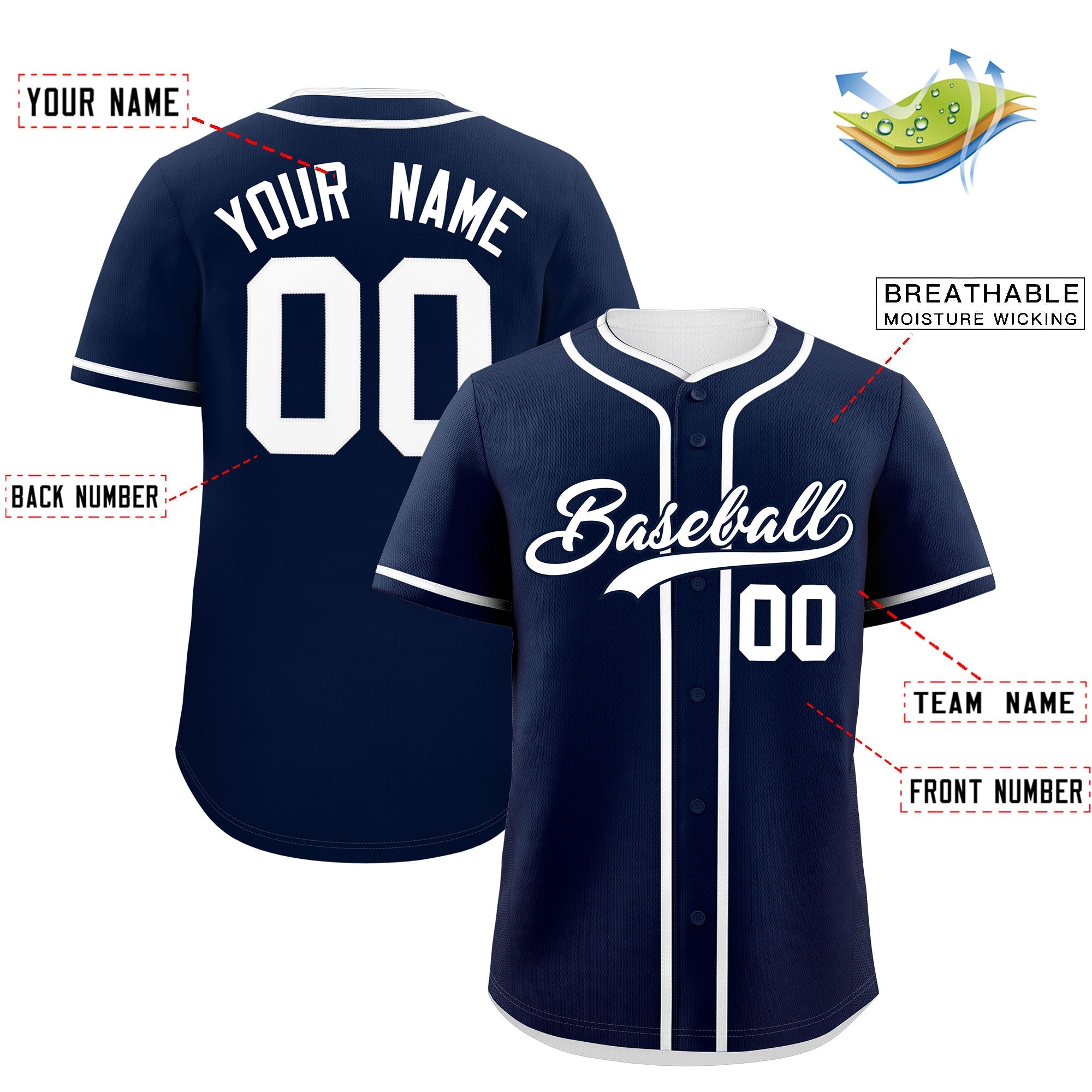 Custom Navy White Personalized Classic Authentic Baseball Jersey