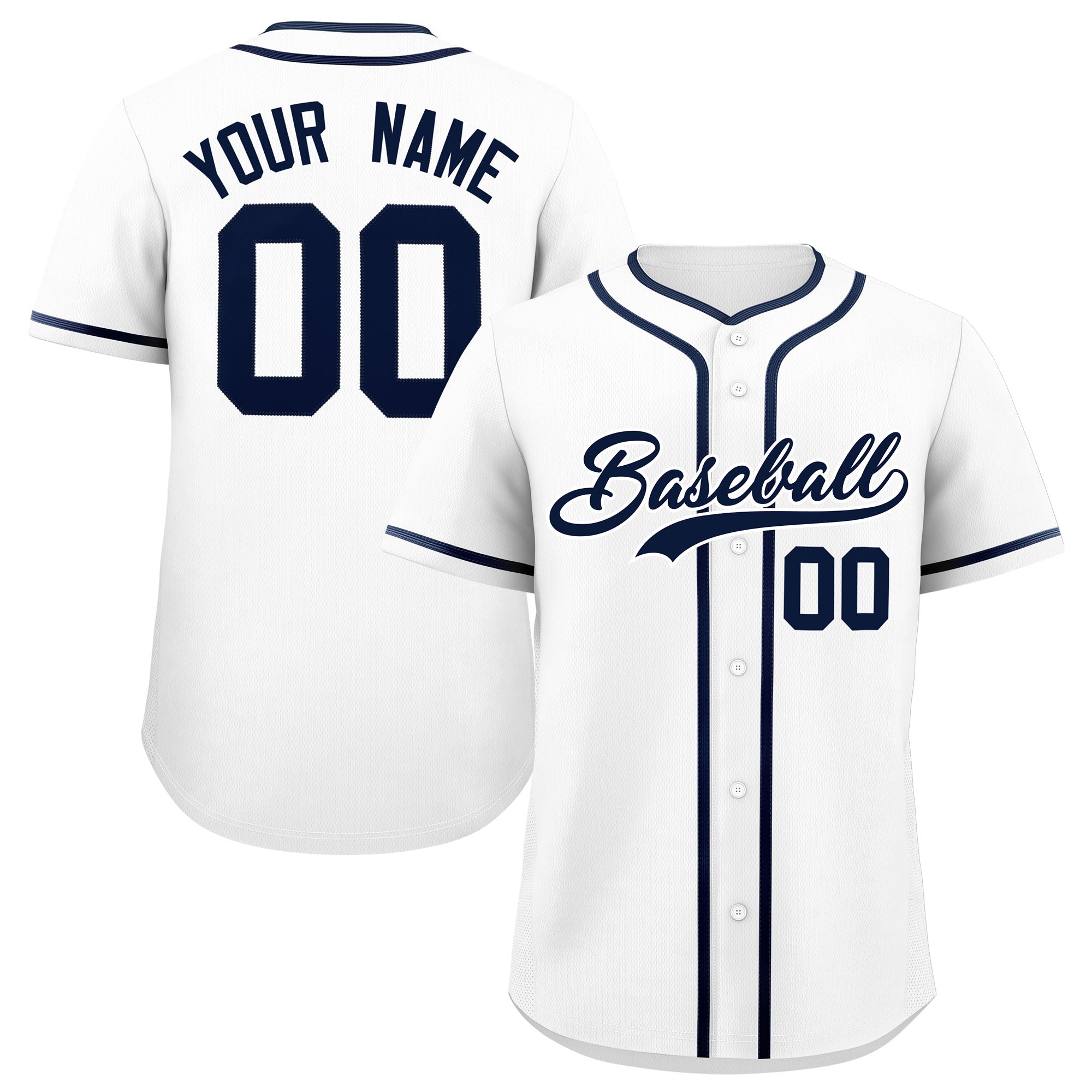 Custom White Navy Personalized Classic Authentic Baseball Jersey