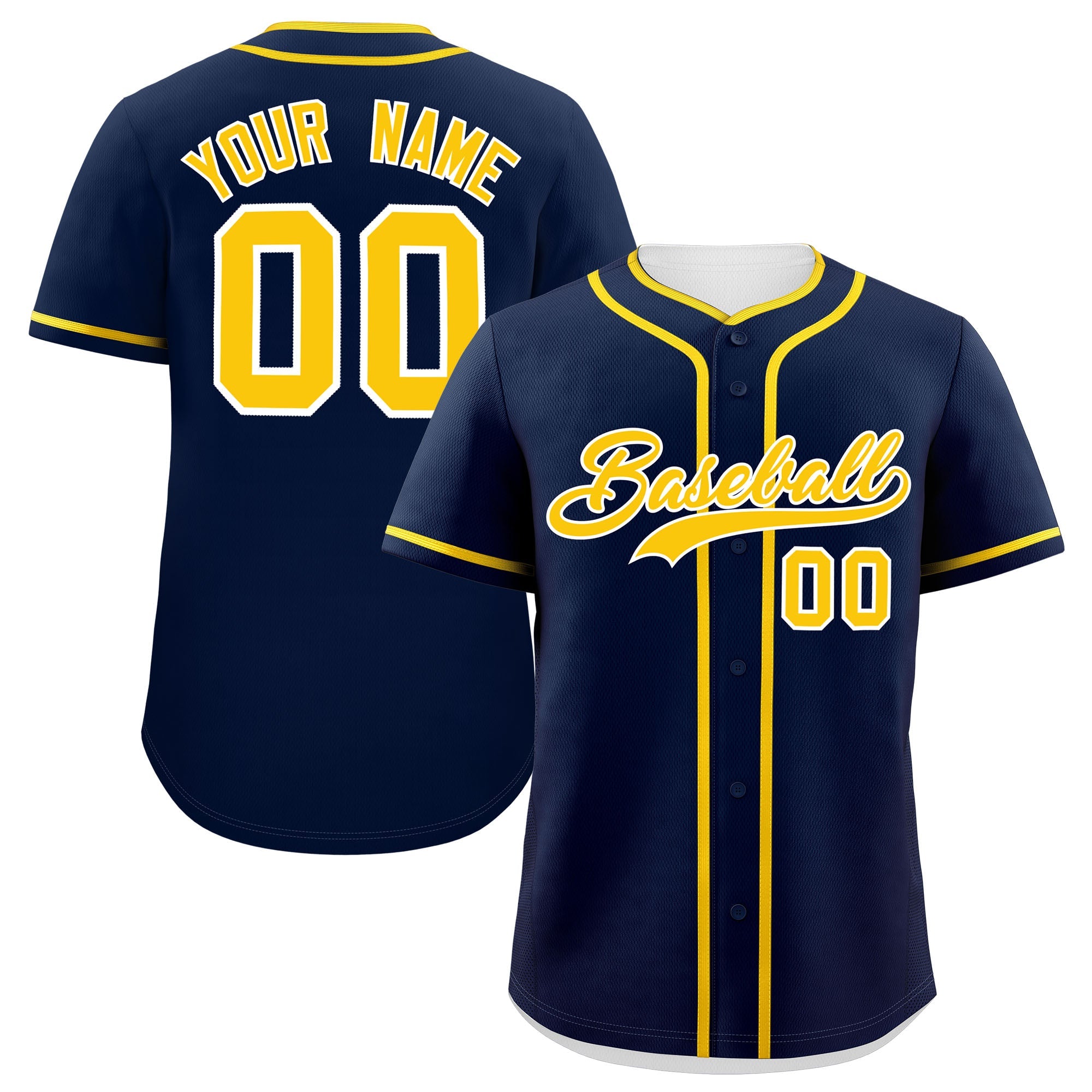 Custom Navy Gold Personalized Classic Authentic Baseball Jersey