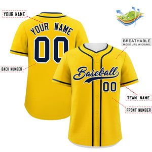 Custom Gold Navy Personalized Classic Authentic Baseball Jersey