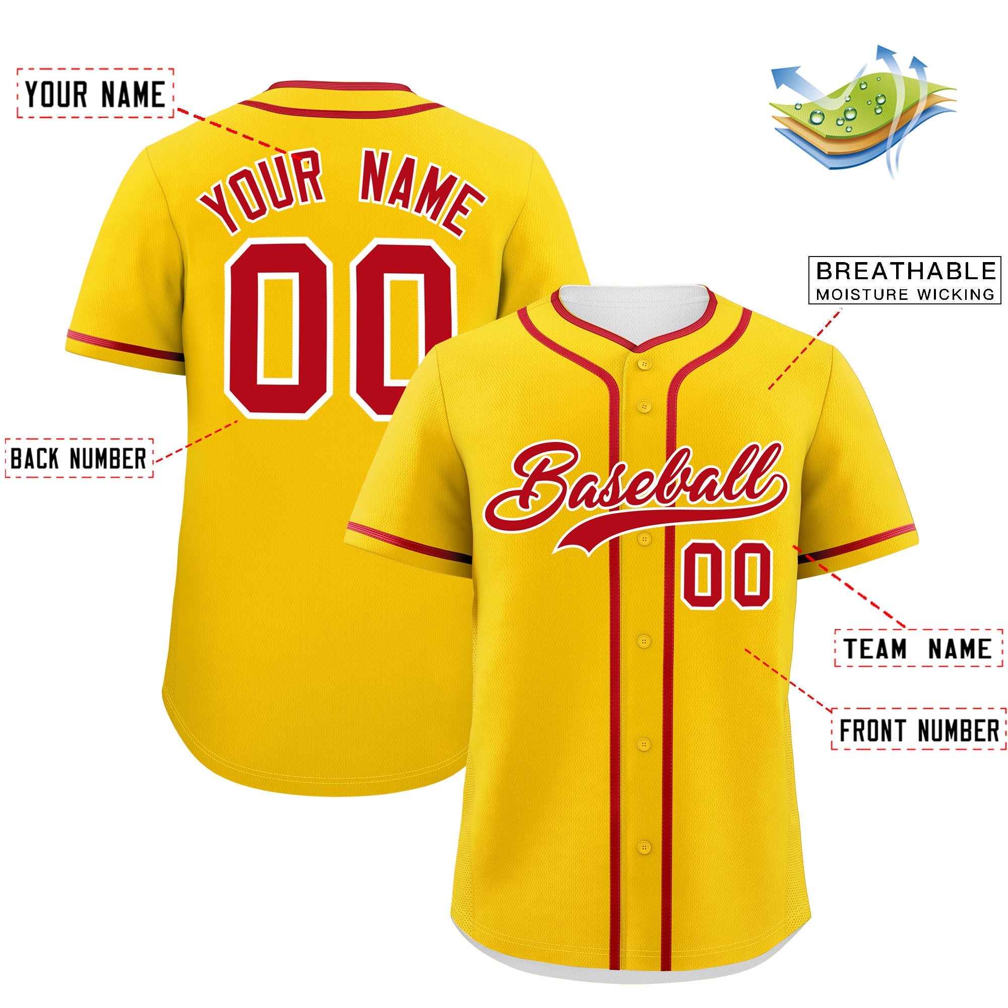 Custom Gold Red Personalized Classic Authentic Baseball Jersey