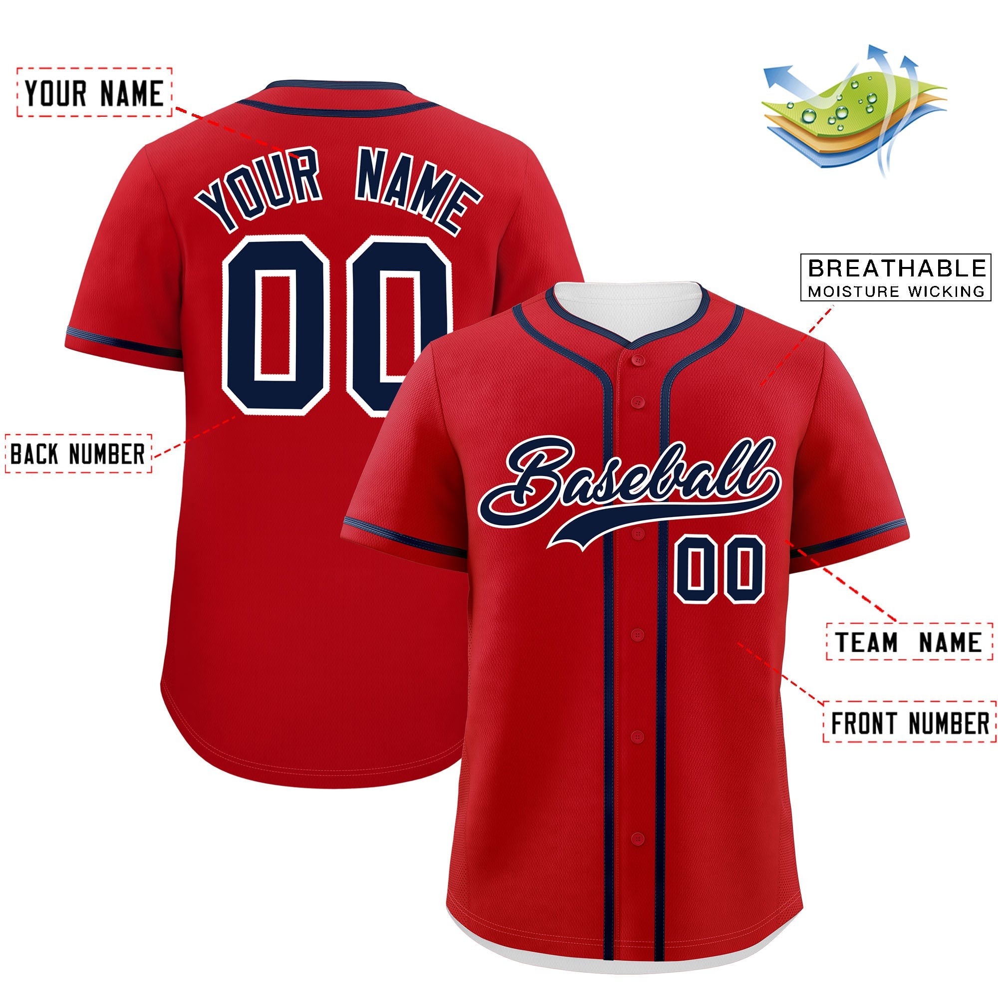 Custom Red Navy Personalized Classic Authentic Baseball Jersey