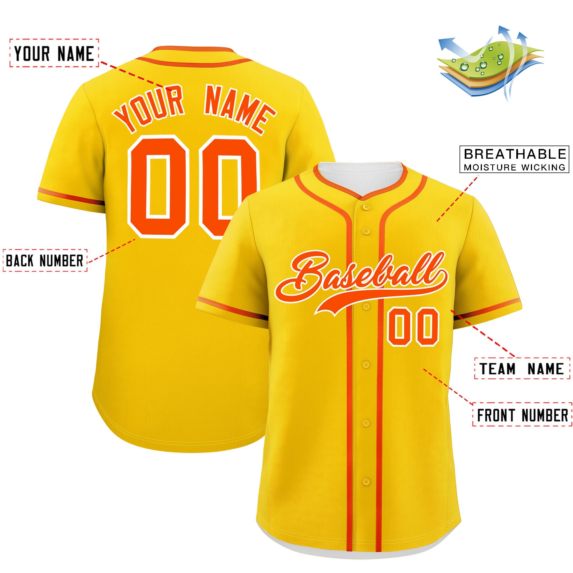 Custom Gold Orange Personalized Classic Authentic Baseball Jersey