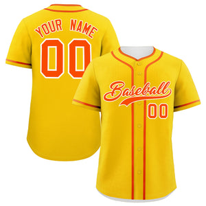 Custom Gold Orange Personalized Classic Authentic Baseball Jersey