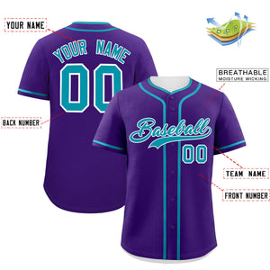 Custom Purple Teal Personalized Classic Authentic Baseball Jersey