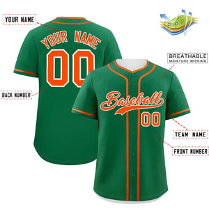 Custom Kelly Green Orange Personalized Classic Authentic Baseball Jersey