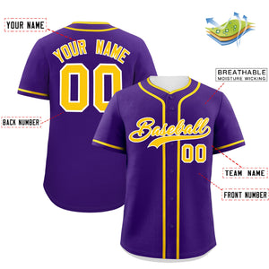 Custom Purple Gold Personalized Classic Authentic Baseball Jersey