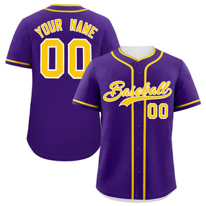 Custom Purple Gold Personalized Classic Authentic Baseball Jersey