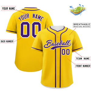 Custom Gold Purple Personalized Classic Authentic Baseball Jersey