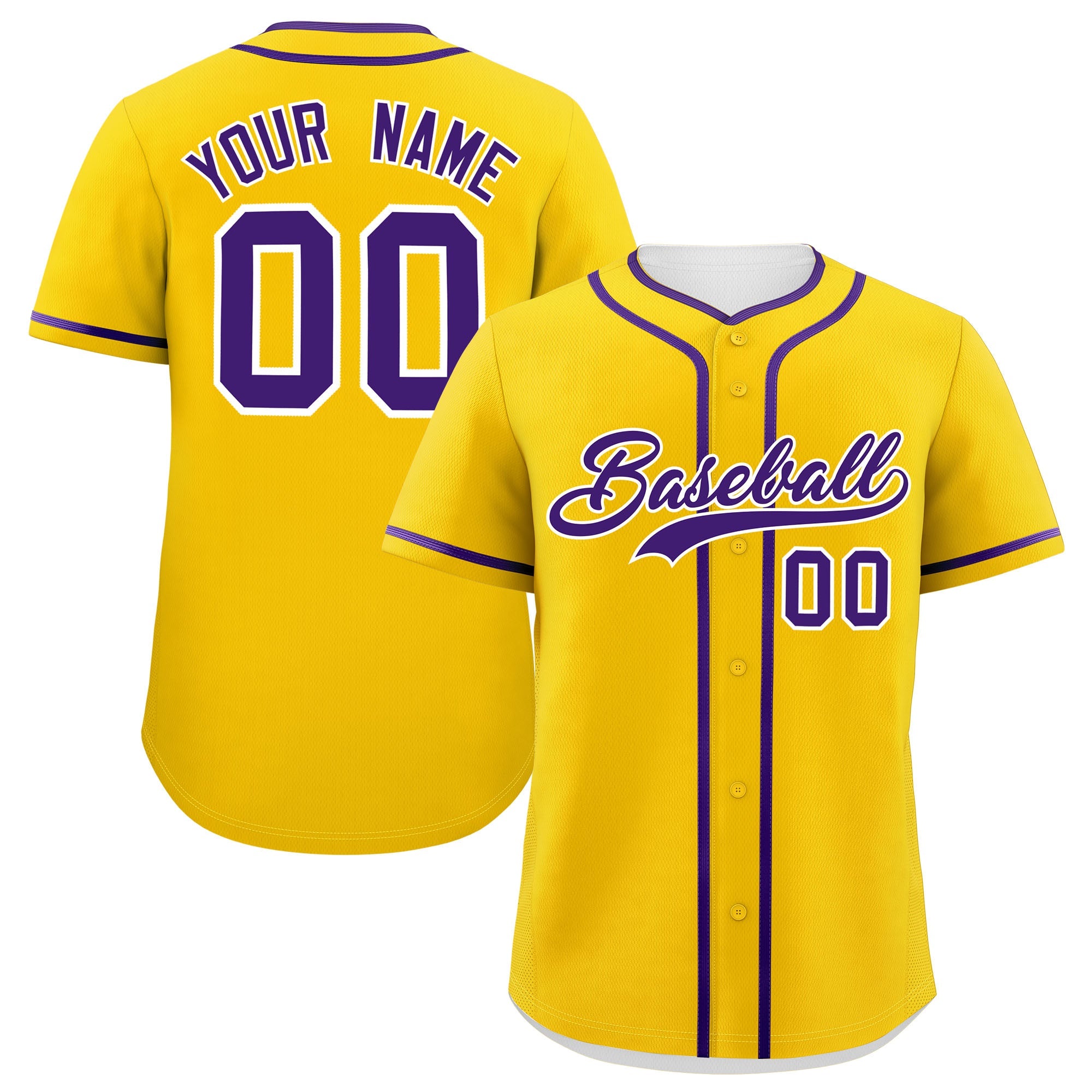 Custom Gold Purple Personalized Classic Authentic Baseball Jersey