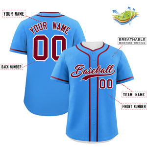 Custom Powder Blue Crimson Personalized Classic Authentic Baseball Jersey