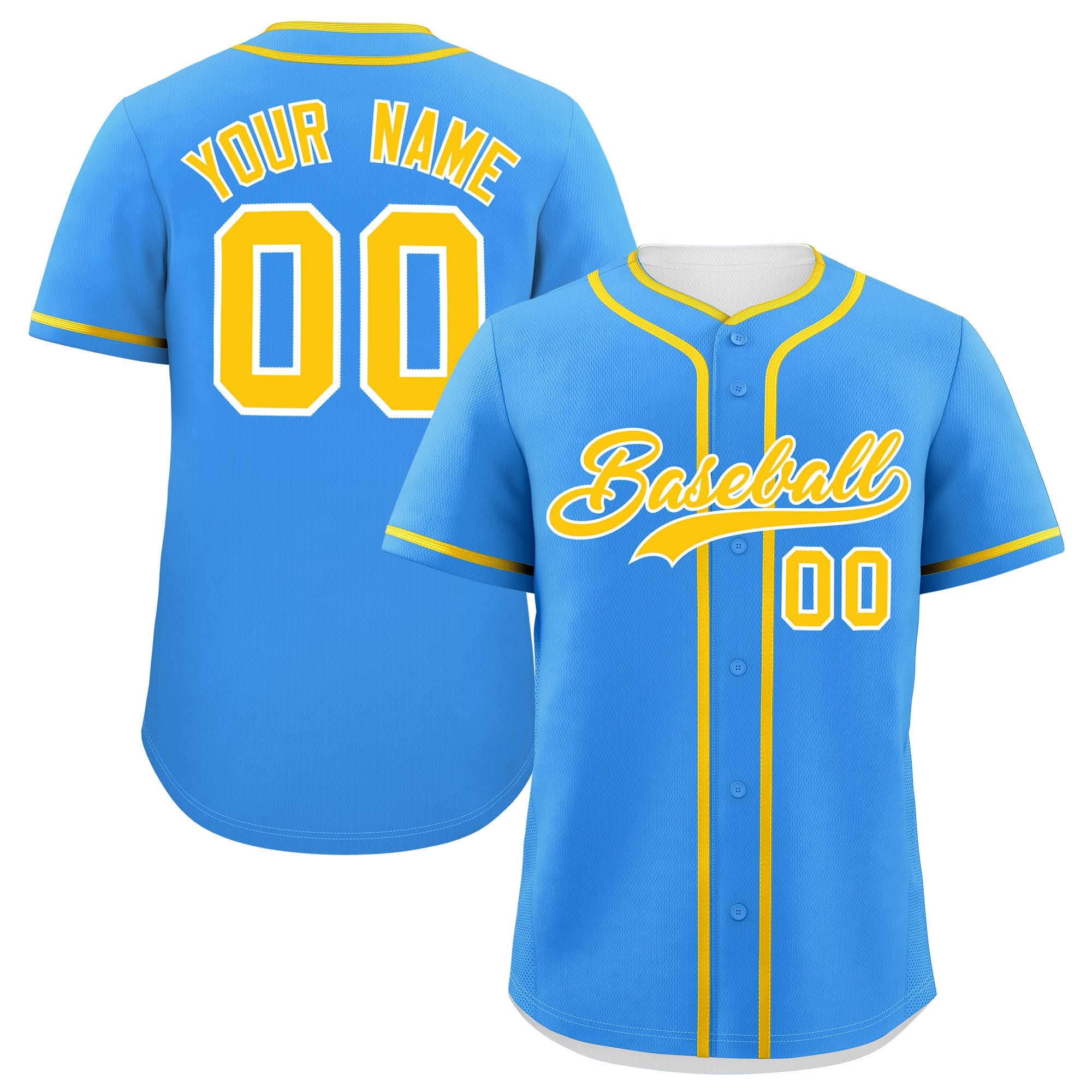 Custom Powder Blue Gold Personalized Classic Authentic Baseball Jersey