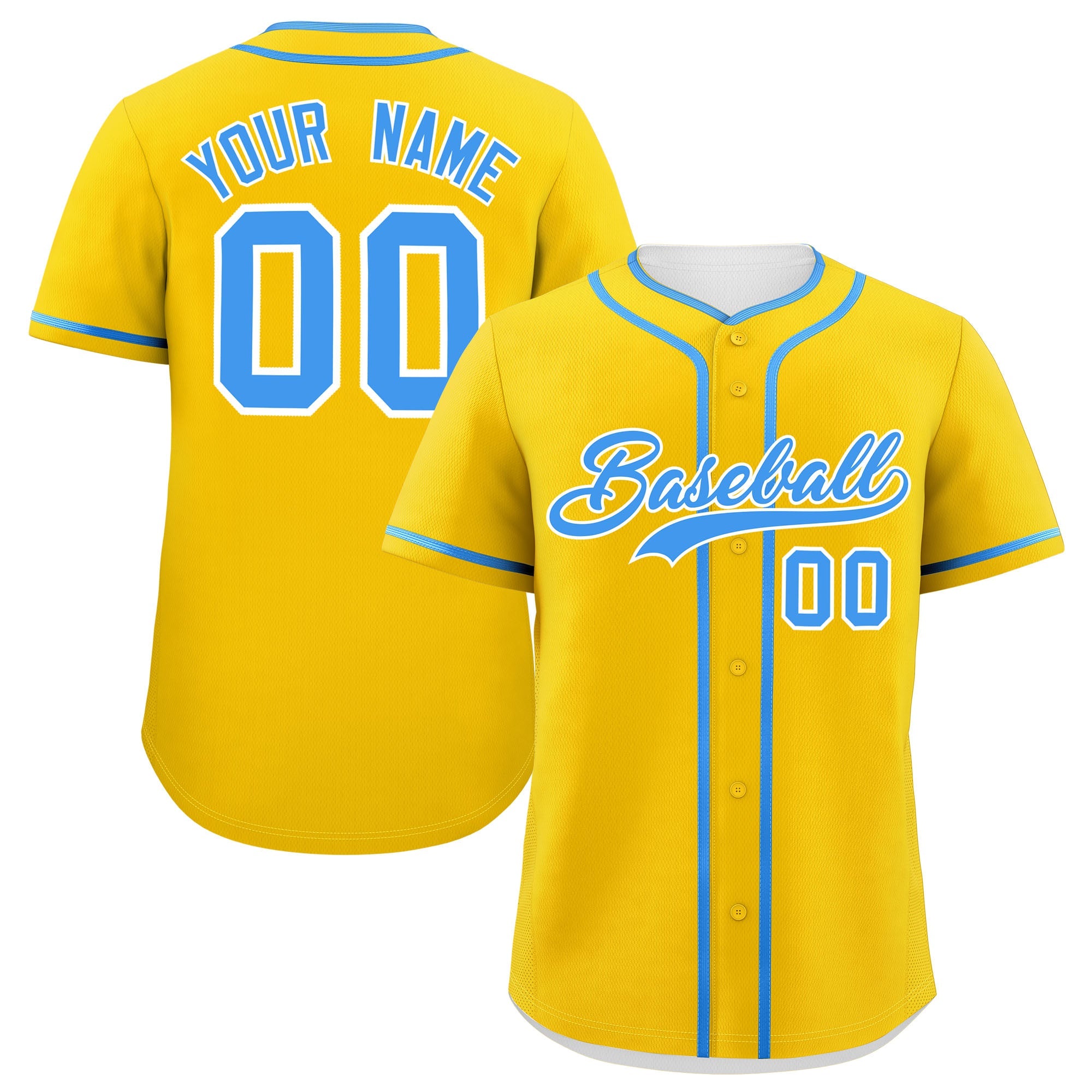 Custom Gold Powder Blue Personalized Classic Authentic Baseball Jersey