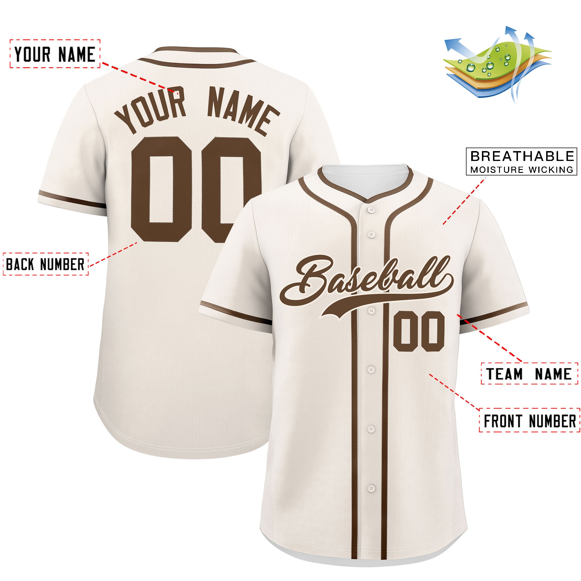 Custom Cream Light Brown Personalized Classic Authentic Baseball Jersey