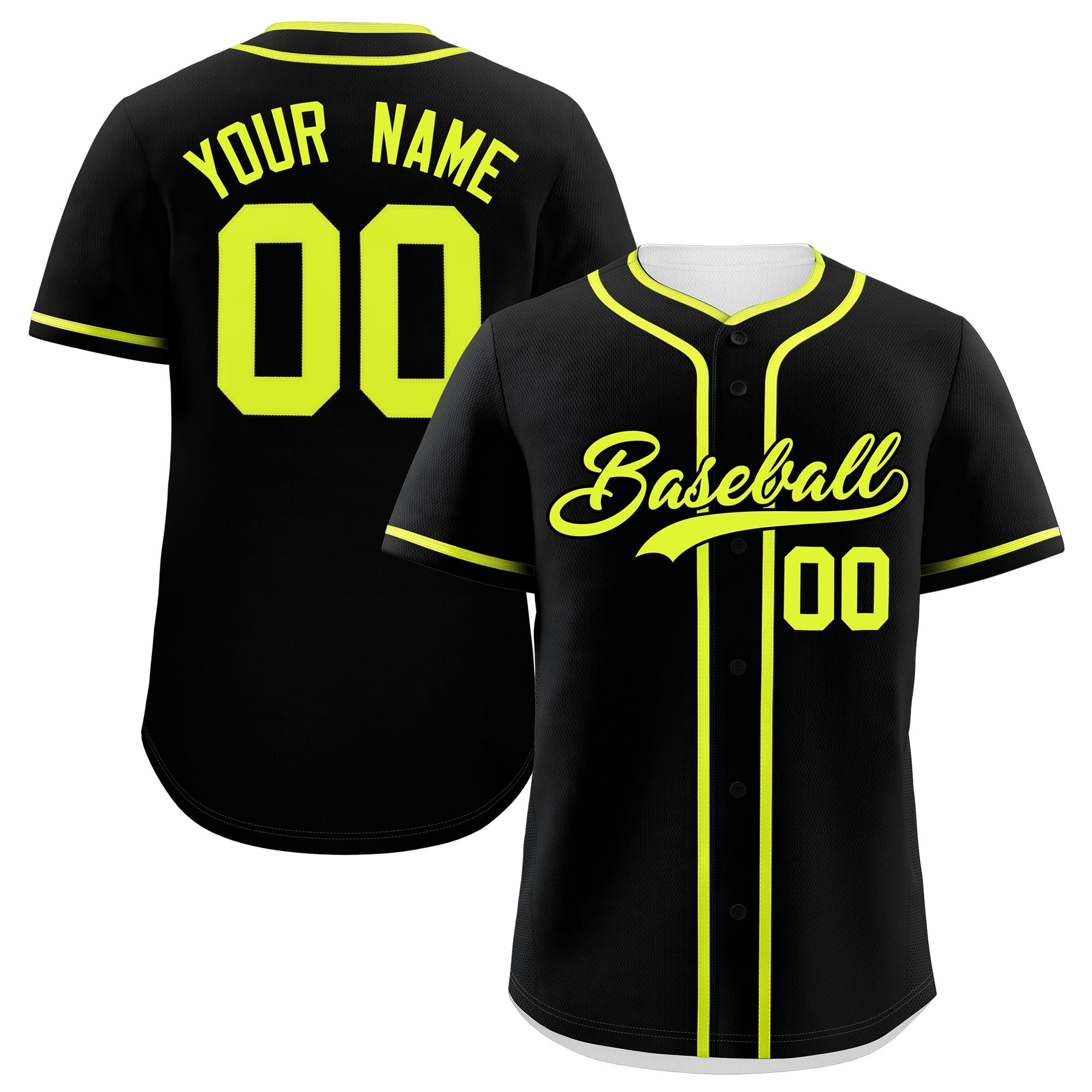 Custom Black Neon Green Personalized Classic Authentic Baseball Jersey