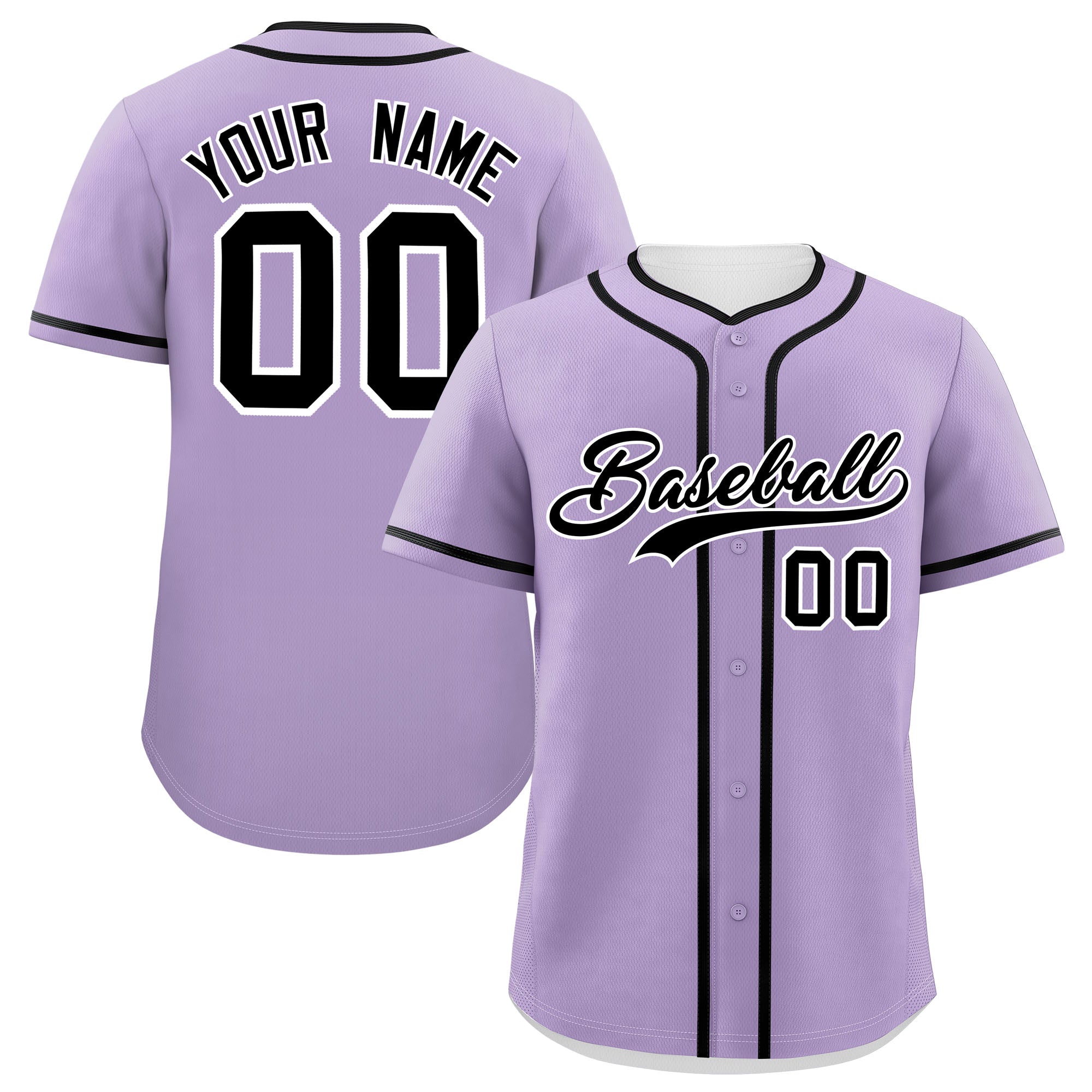 Custom Light Purple Black Personalized Classic Authentic Baseball Jersey