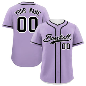 Custom Light Purple Black Personalized Classic Authentic Baseball Jersey