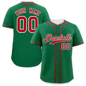 Custom Kelly Green Red Personalized Classic Authentic Baseball Jersey