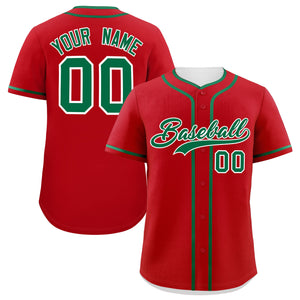 Custom Red Kelly Green Personalized Classic Authentic Baseball Jersey