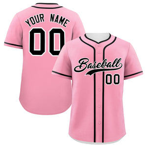 Custom Light Pink Black Personalized Classic Authentic Baseball Jersey