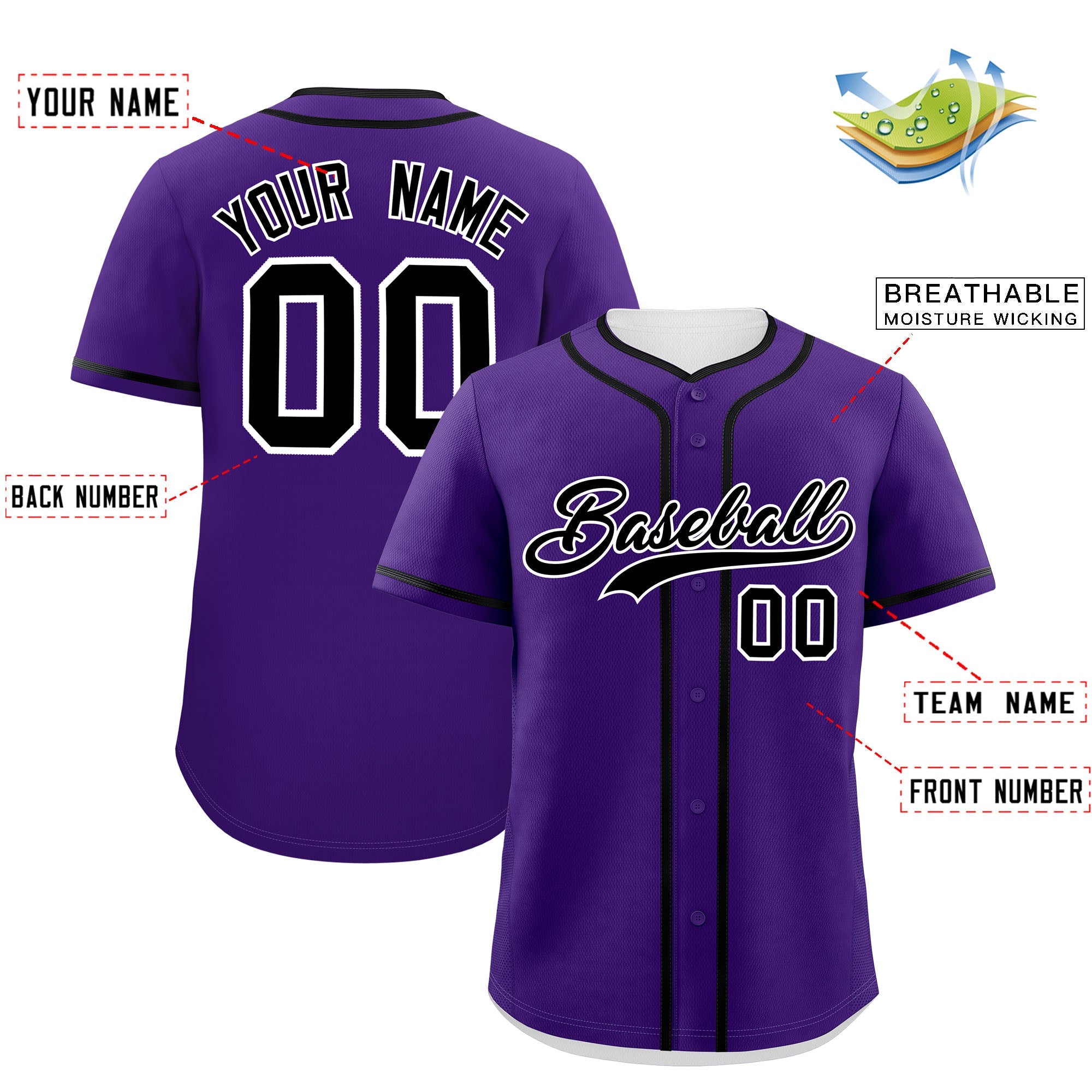 Custom Purple Black Personalized Classic Authentic Baseball Jersey